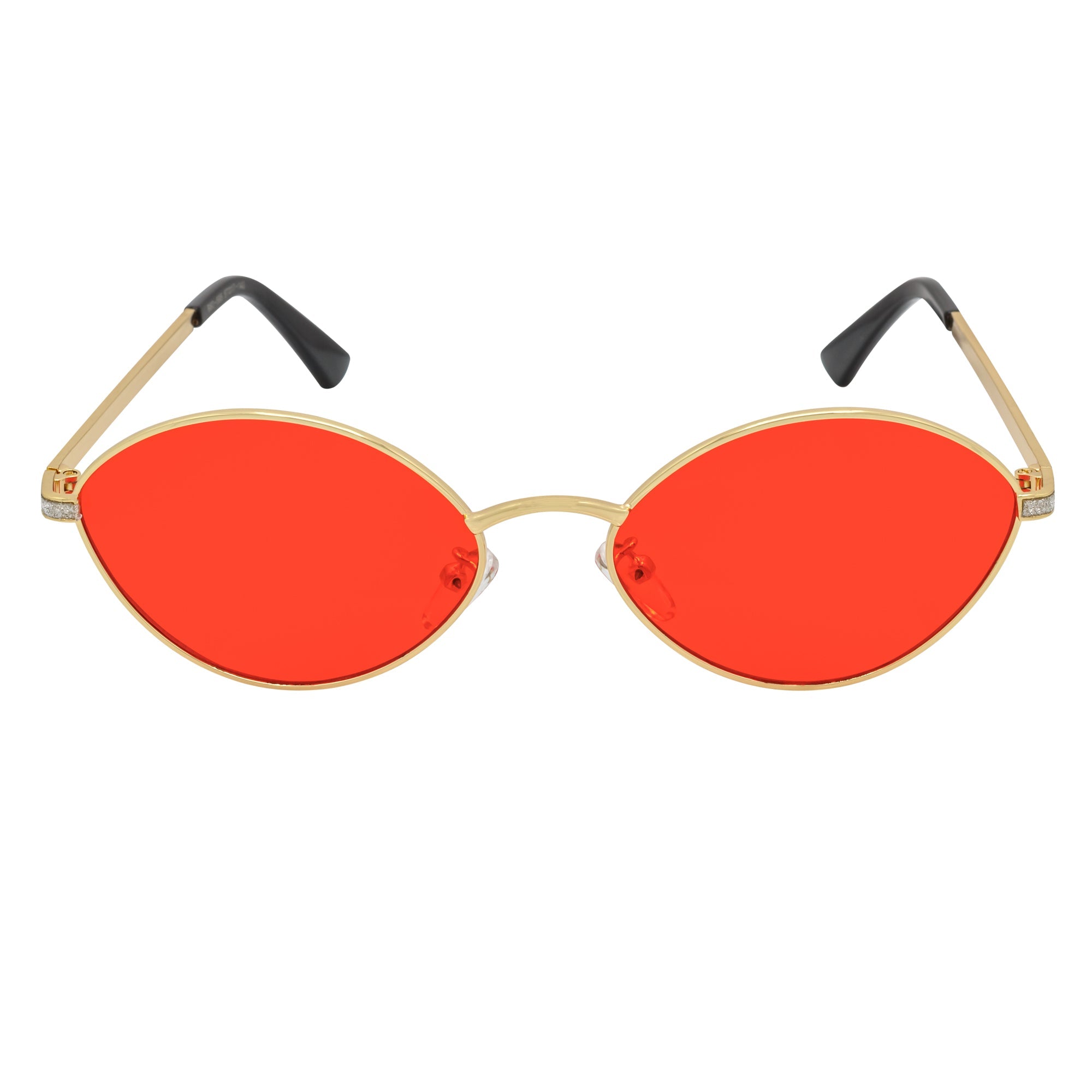 GROOVE - Retro Small Metal Round Oval Sunglasses Gold Red Tint