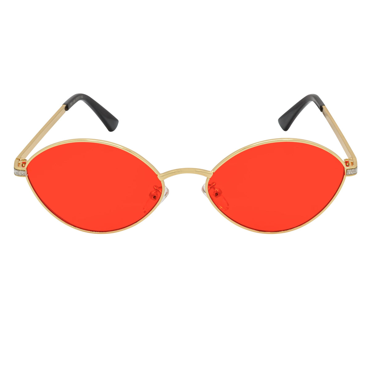 GROOVE - Retro Small Metal Round Oval Sunglasses Gold Red Tint