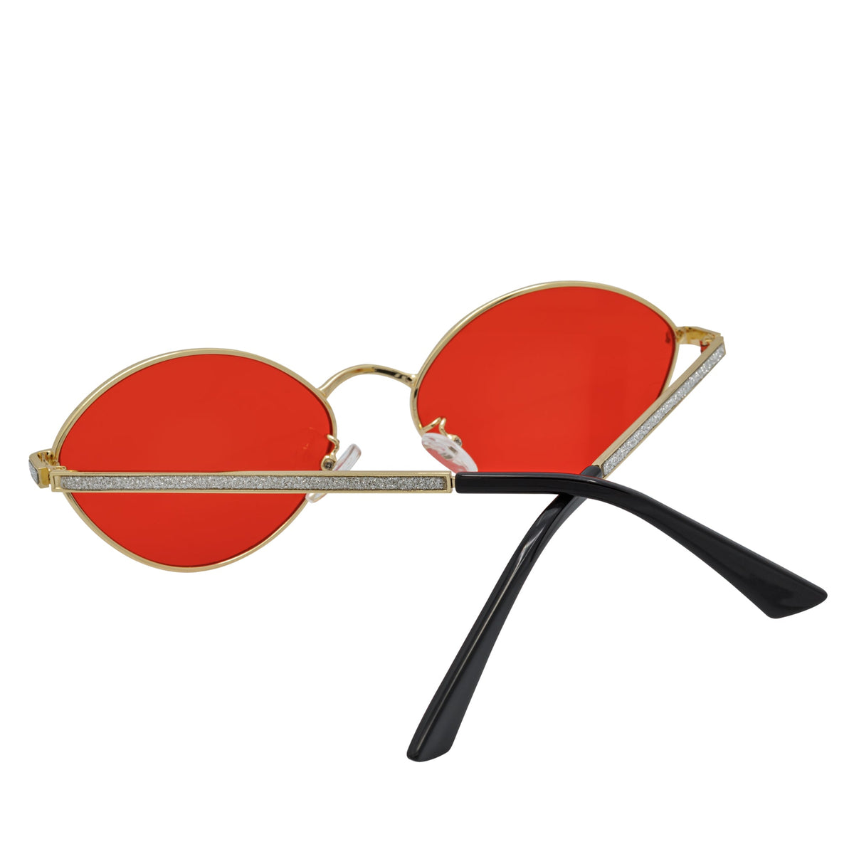 GROOVE - Retro Small Metal Round Oval Sunglasses Gold Red Tint