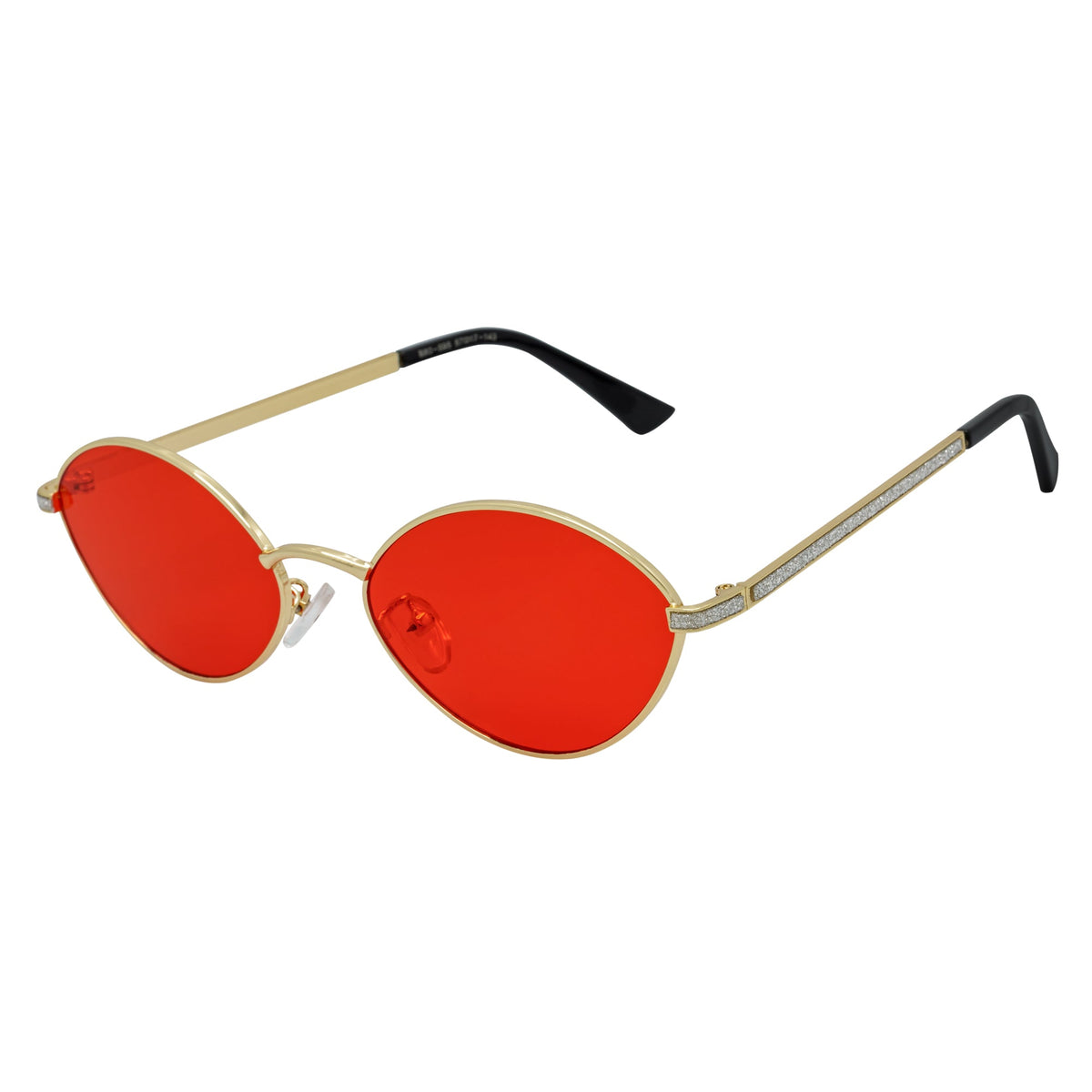 GROOVE - Retro Small Metal Round Oval Sunglasses Gold Red Tint