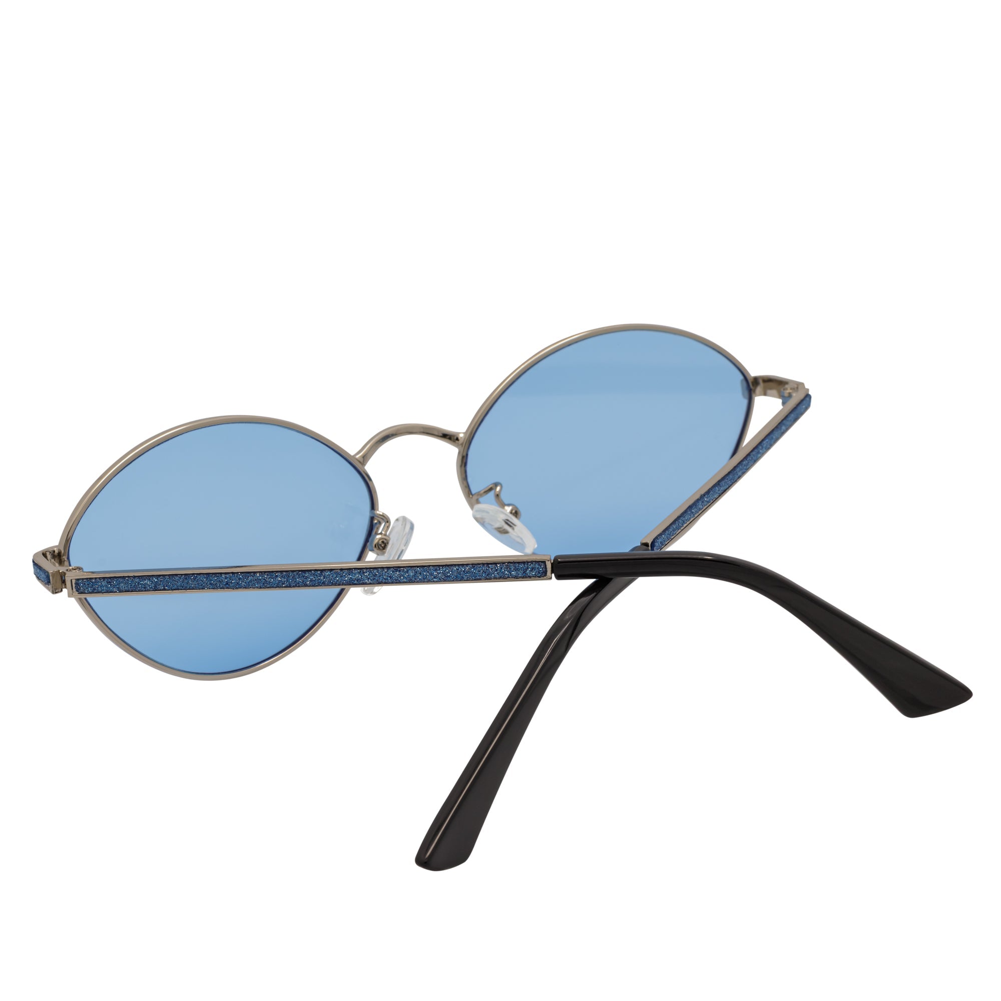 GROOVE - Retro Small Metal Round Oval Sunglasses Silver Blue Tint