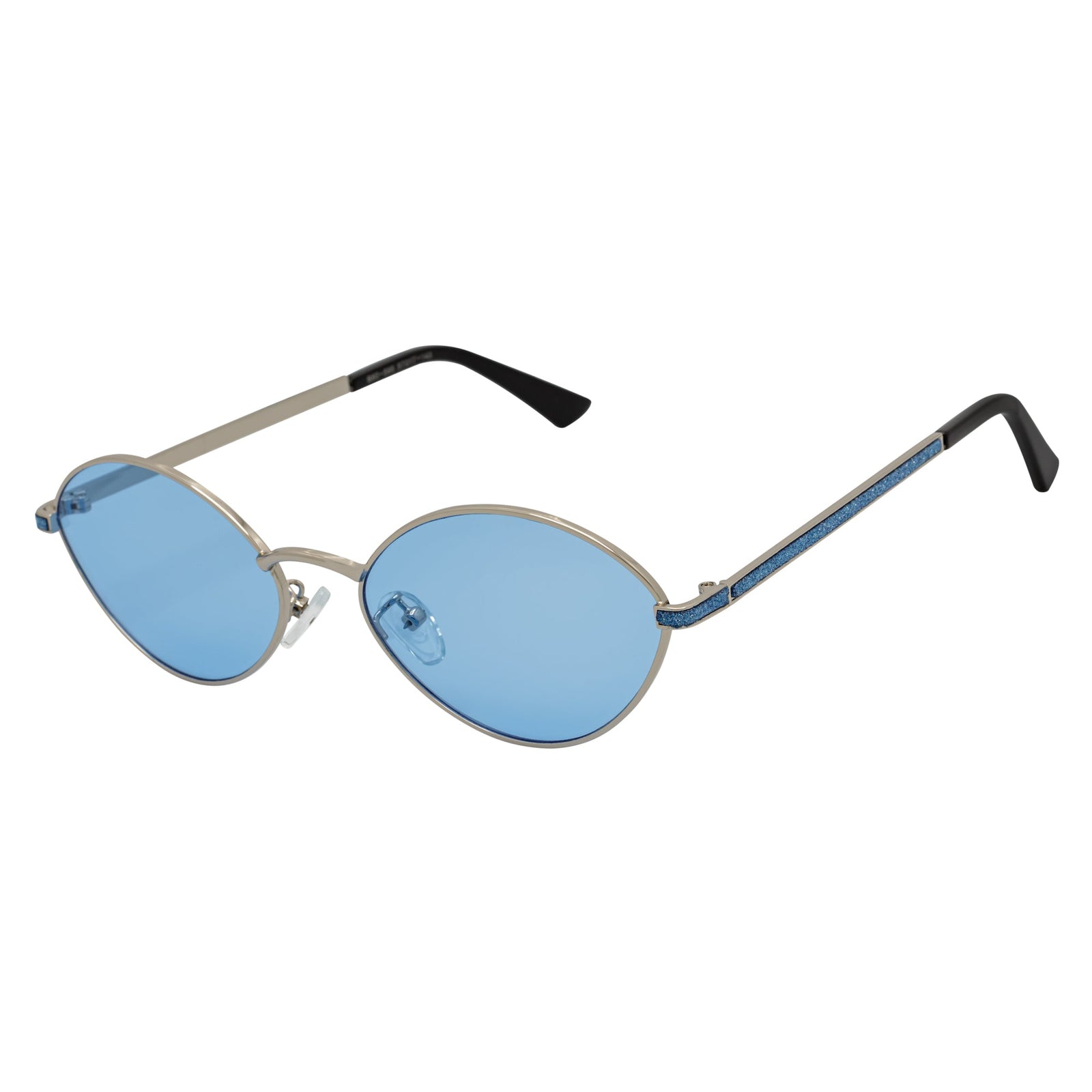 GROOVE - Retro Small Metal Round Oval Sunglasses Silver Blue Tint
