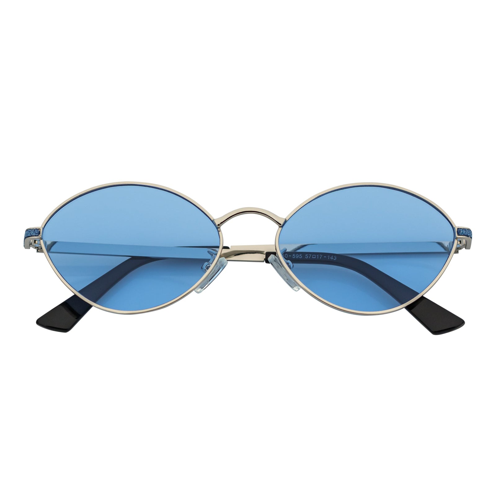 GROOVE - Retro Small Metal Round Oval Sunglasses Silver Blue Tint