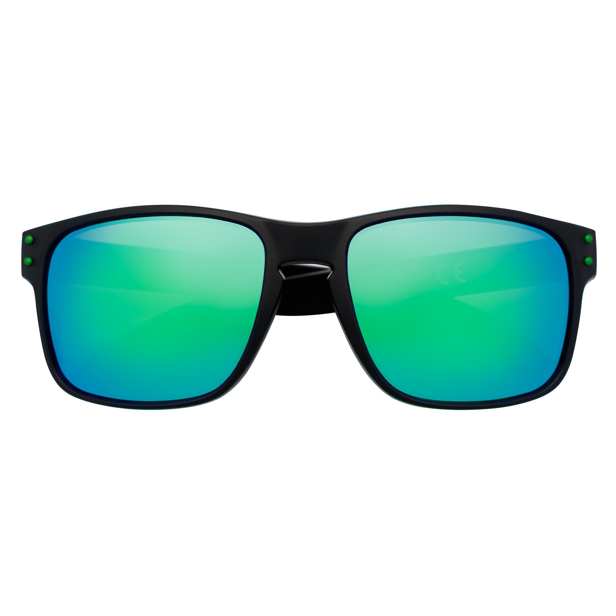 HALLBROOK - Polarized Modern Sports Horn Sunglasses Matte Black Green Mirror