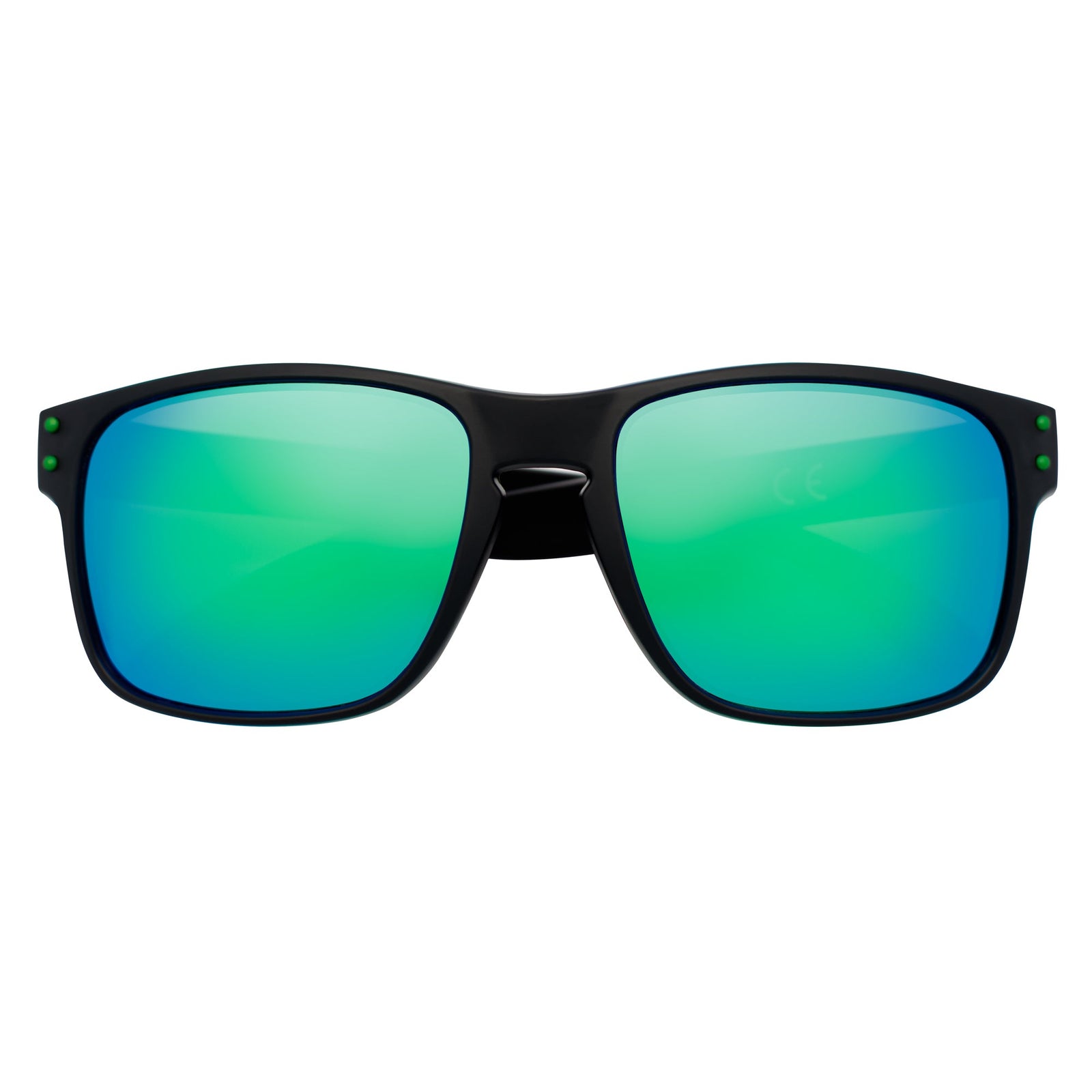 HALLBROOK - Polarized Modern Sports Horn Sunglasses Matte Black Green Mirror