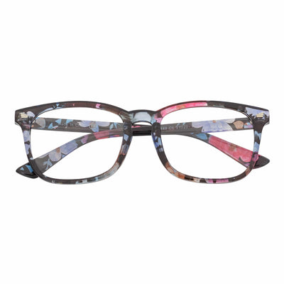 HARPER - Classic Horn Rimmed Blue Light Glasses Floral Clear Lens