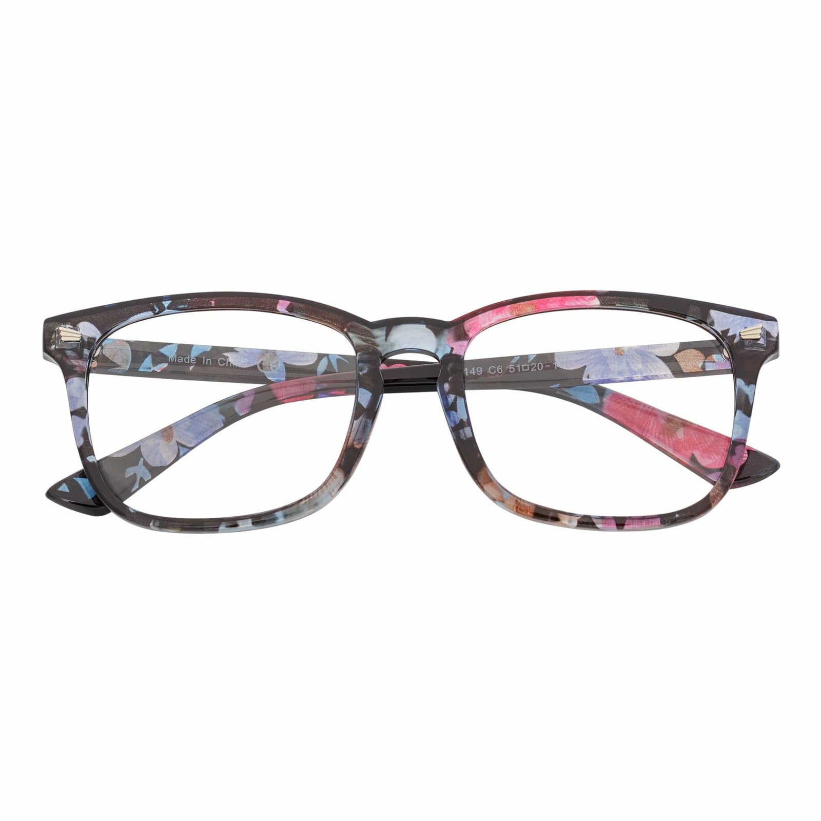 HARPER - Classic Horn Rimmed Blue Light Glasses Floral Clear Lens