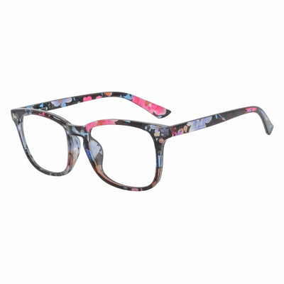 HARPER - Classic Horn Rimmed Blue Light Glasses Floral Clear Lens