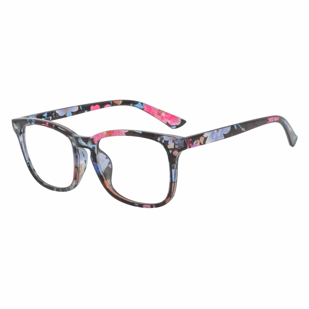 HARPER - Classic Horn Rimmed Blue Light Glasses Floral Clear Lens