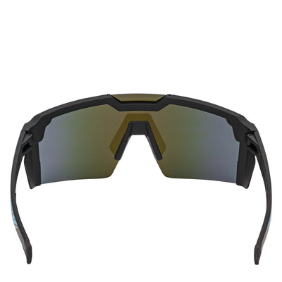 HITECH - Futuristic Rimless Shield Sunglasses Black - Blue Blue Mirror Lens