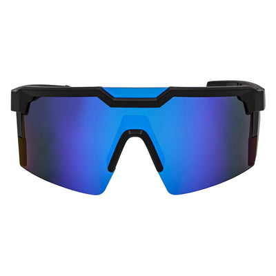 HITECH - Futuristic Rimless Shield Sunglasses Black - Blue Blue Mirror Lens