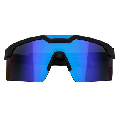 HITECH - Futuristic Rimless Shield Sunglasses Black - Blue Blue Mirror Lens