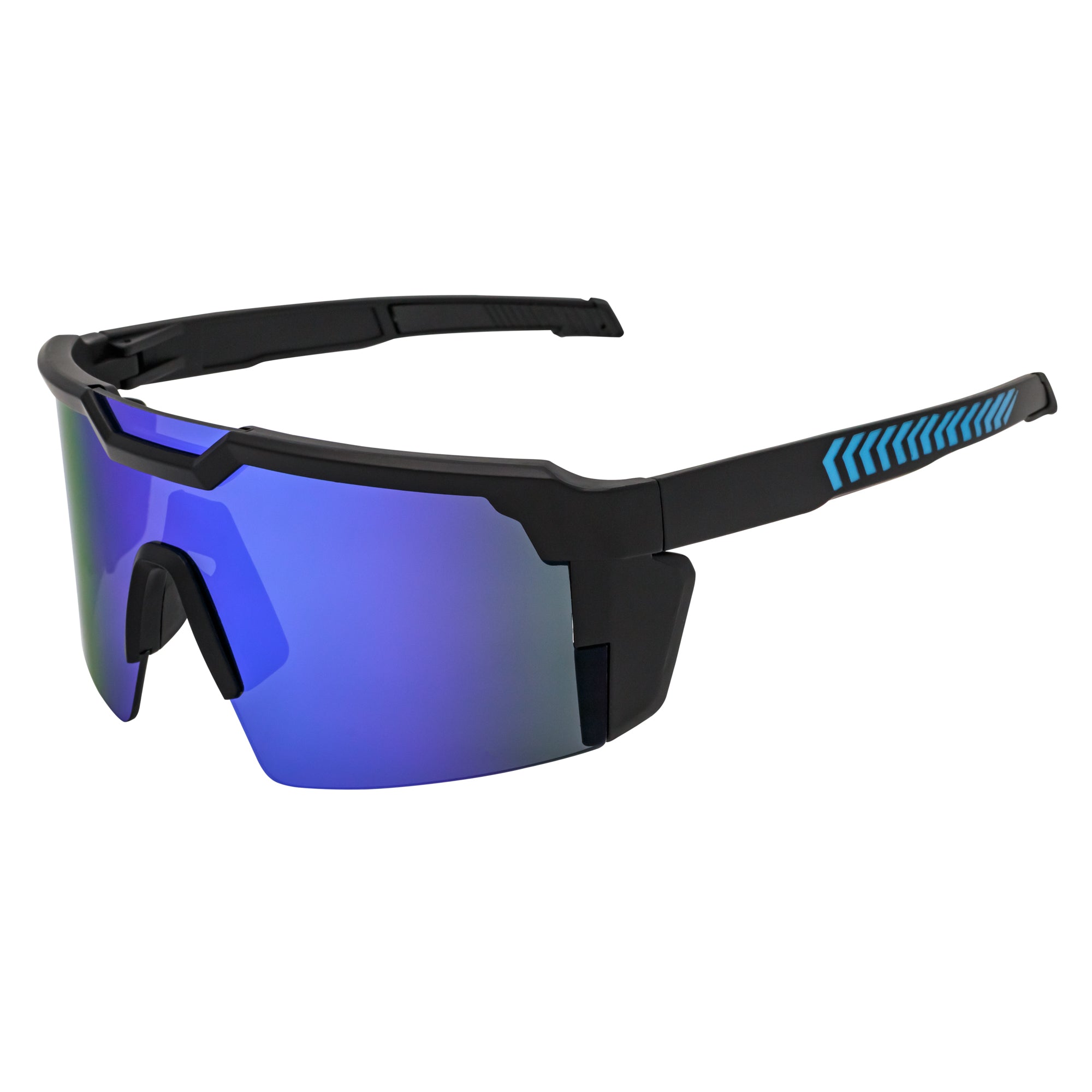 HITECH - Futuristic Rimless Shield Sunglasses Black - Blue Blue Mirror Lens