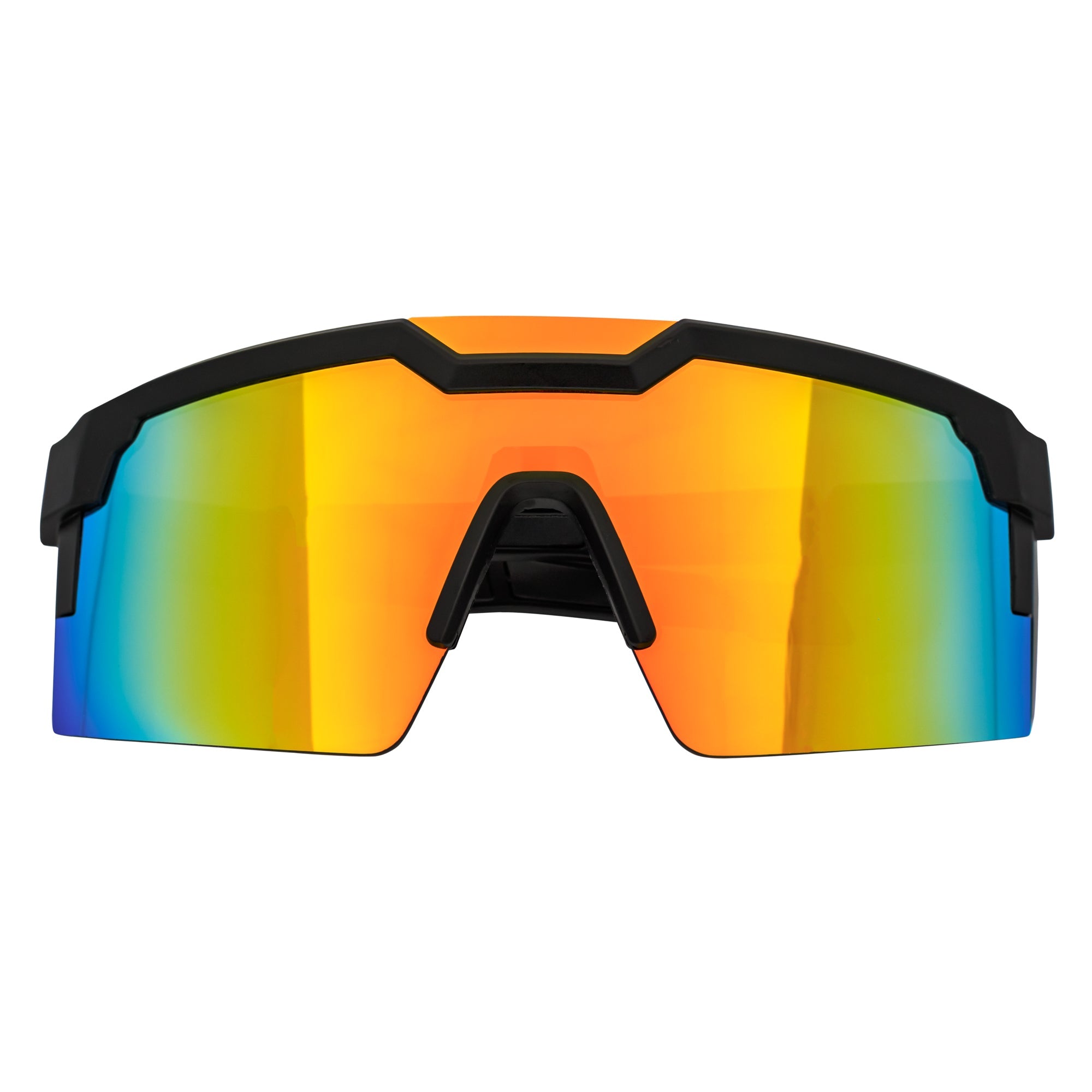 HITECH - Futuristic Rimless Shield Sunglasses Black - Orange Orange Mirror