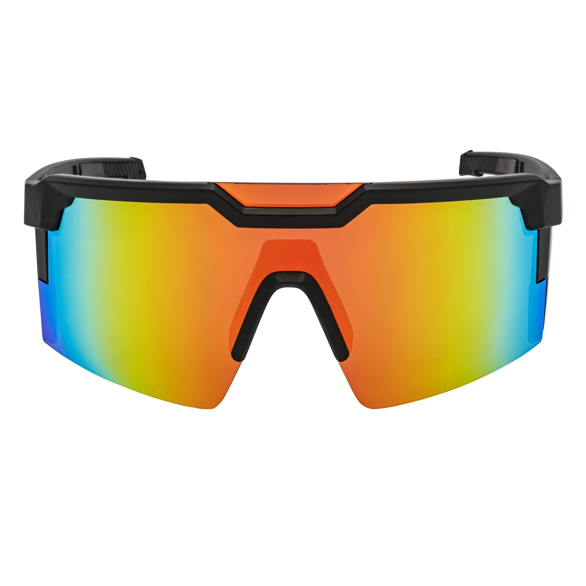 HITECH - Futuristic Rimless Shield Sunglasses Black - Orange Orange Mirror