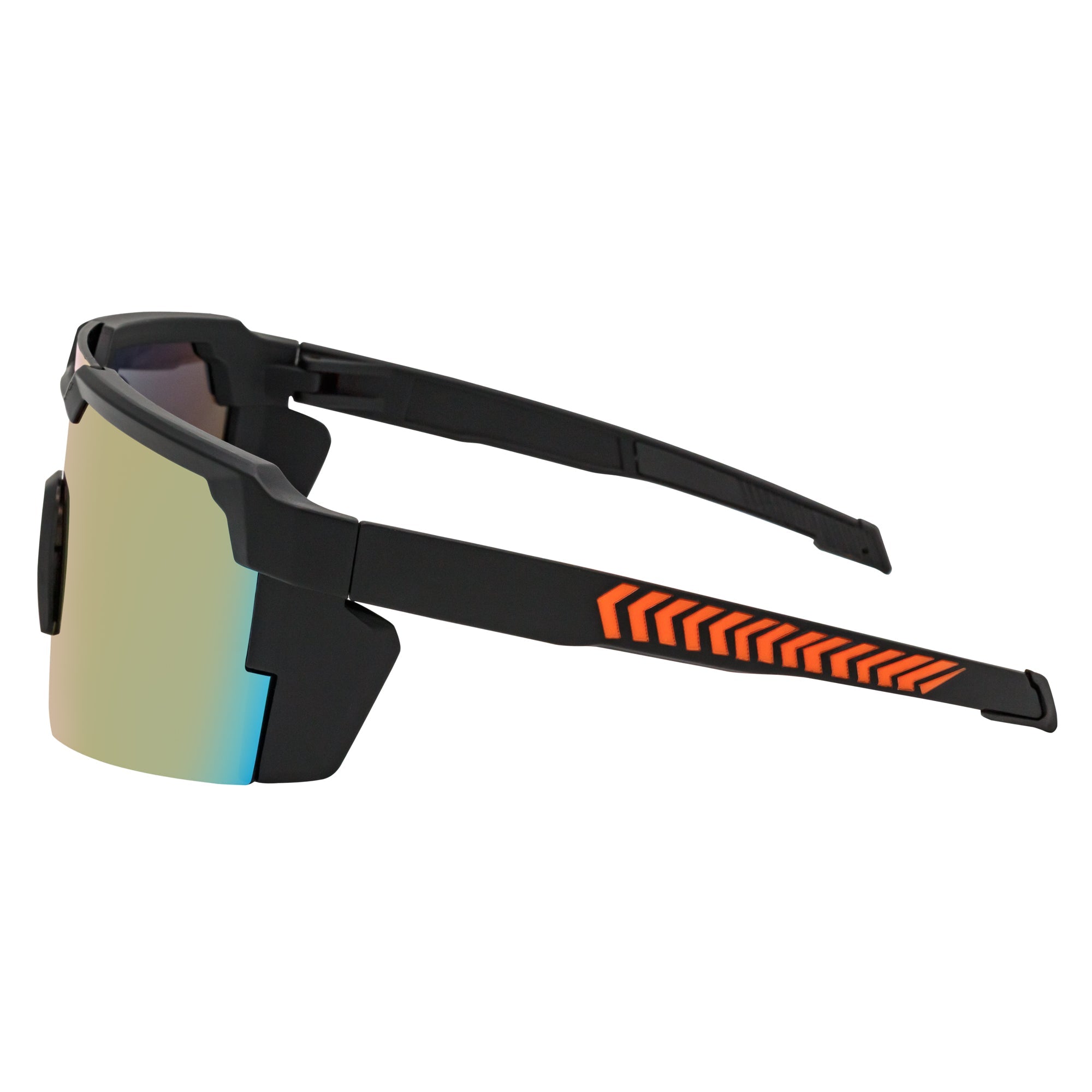 HITECH - Futuristic Rimless Shield Sunglasses Black - Orange Orange Mirror