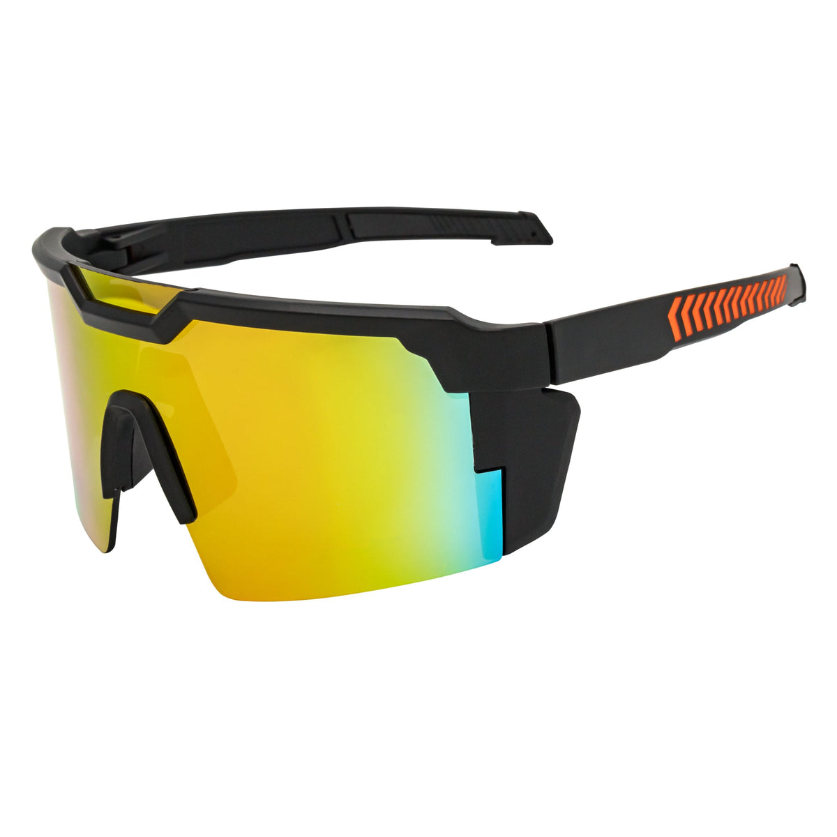 HITECH - Futuristic Rimless Shield Sunglasses Black - Orange Orange Mirror