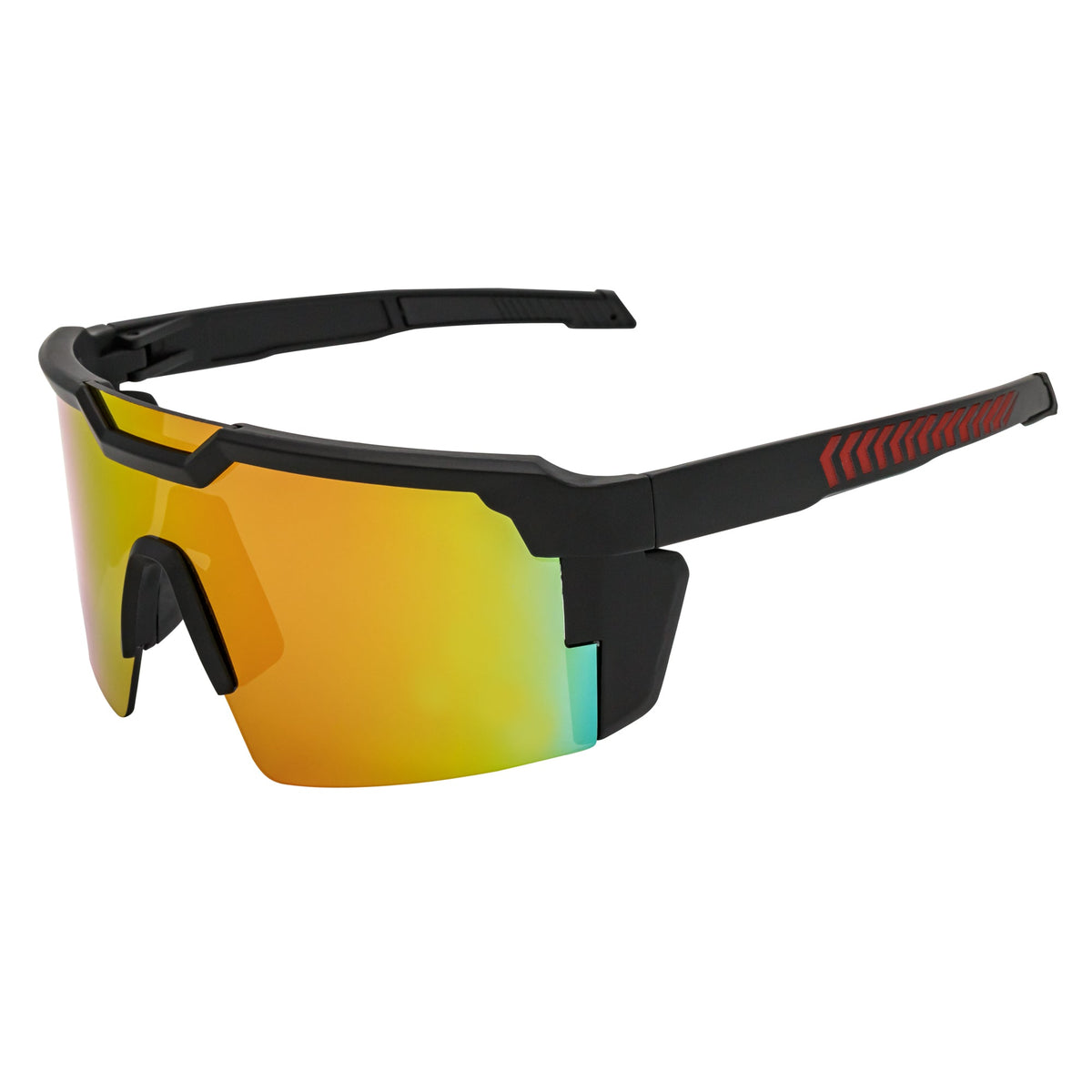 HITECH - Futuristic Rimless Shield Sunglasses Black - Red Orange Mirror Lens