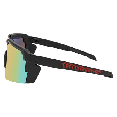 HITECH - Futuristic Rimless Shield Sunglasses Black - Red Orange Mirror Lens