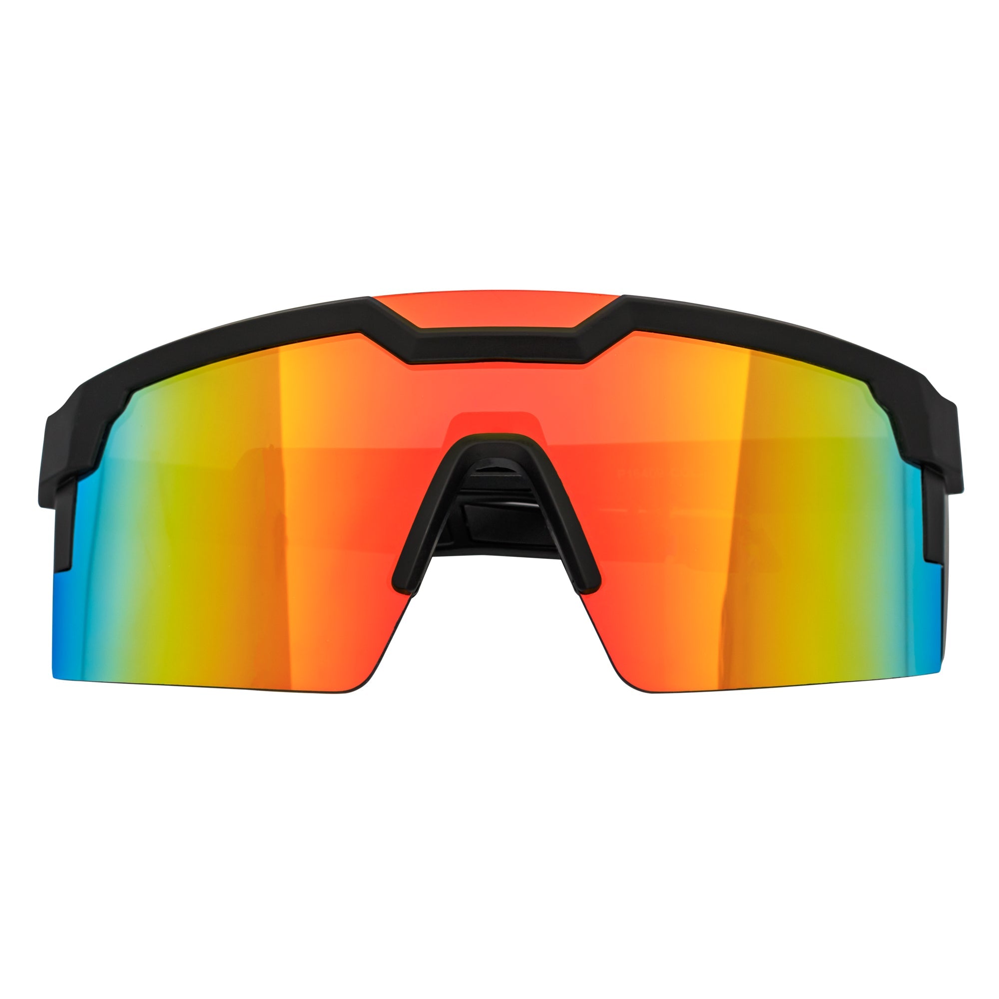 HITECH - Futuristic Rimless Shield Sunglasses Black - Red Orange Mirror Lens