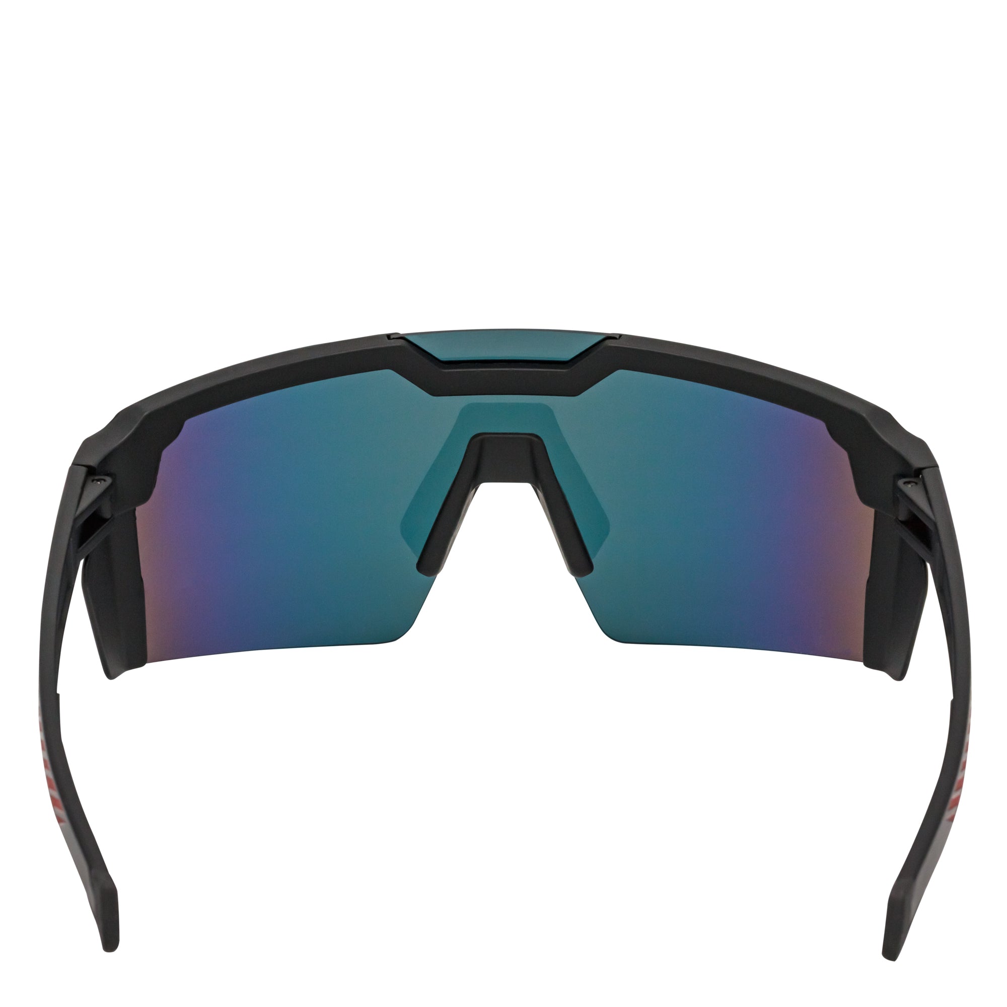 HITECH - Futuristic Rimless Shield Sunglasses Black - Red Orange Mirror Lens