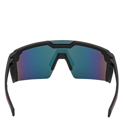 HITECH - Futuristic Rimless Shield Sunglasses Black - Red Orange Mirror Lens