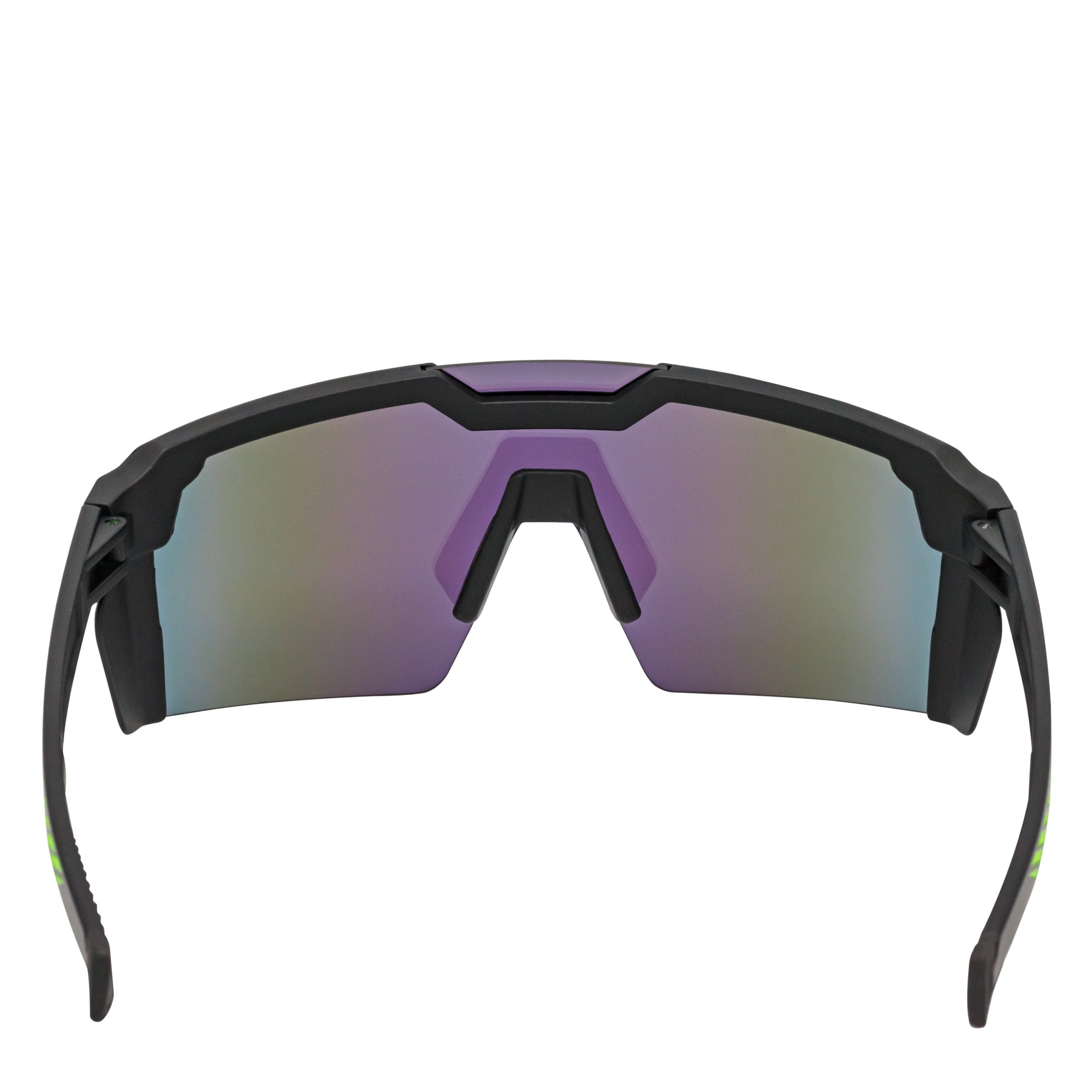 HITECH - Large Futuristic Rimless Shield Sunglasses Black Green Mirror