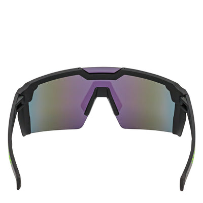HITECH - Large Futuristic Rimless Shield Sunglasses Black Green Mirror