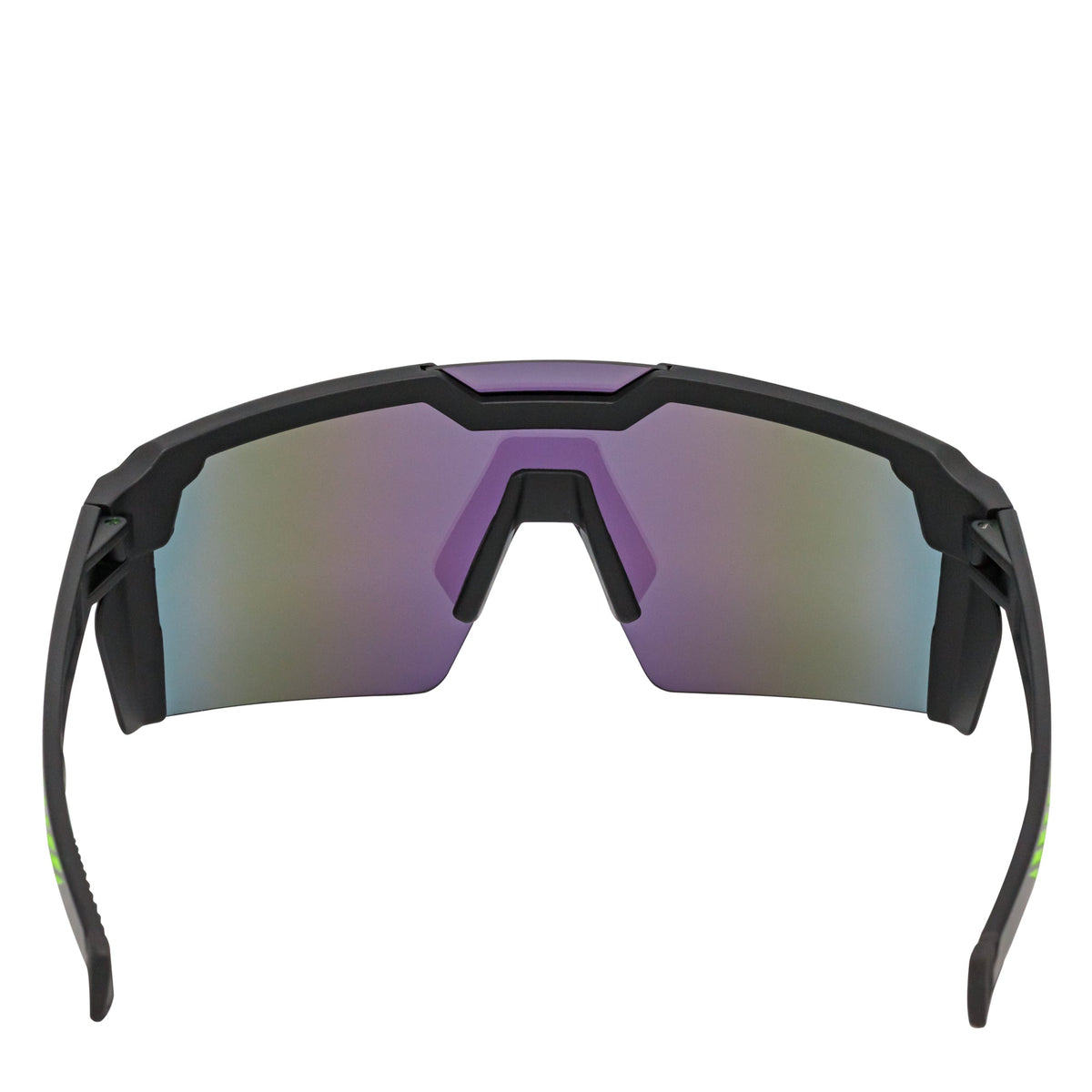 HITECH - Large Futuristic Rimless Shield Sunglasses Black Green Mirror