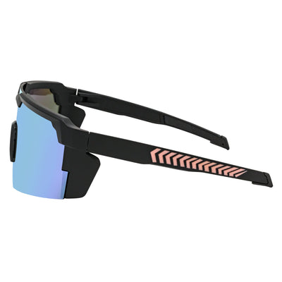 HITECH - Large Futuristic Rimless Shield Sunglasses Black Pink Mirror Lens