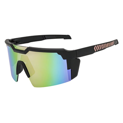 HITECH - Large Futuristic Rimless Shield Sunglasses Black Pink Mirror Lens