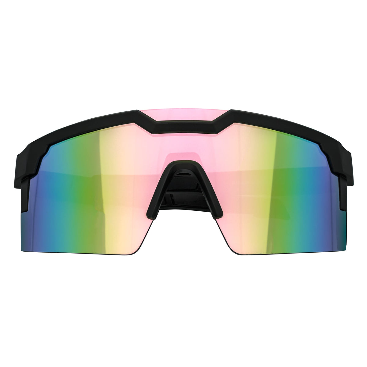 HITECH - Large Futuristic Rimless Shield Sunglasses Black Pink Mirror Lens