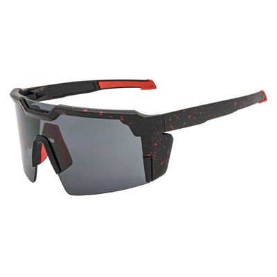 HITECH - Large Futuristic Rimless Shield Sunglasses Black - Red Smoke Lens