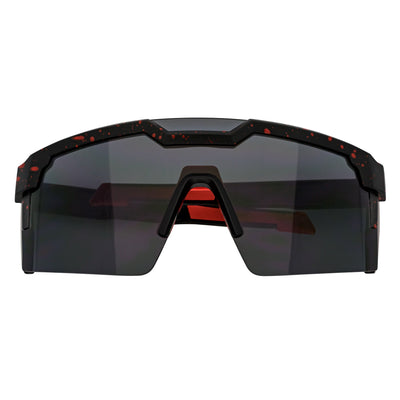 HITECH - Large Futuristic Rimless Shield Sunglasses Black - Red Smoke Lens