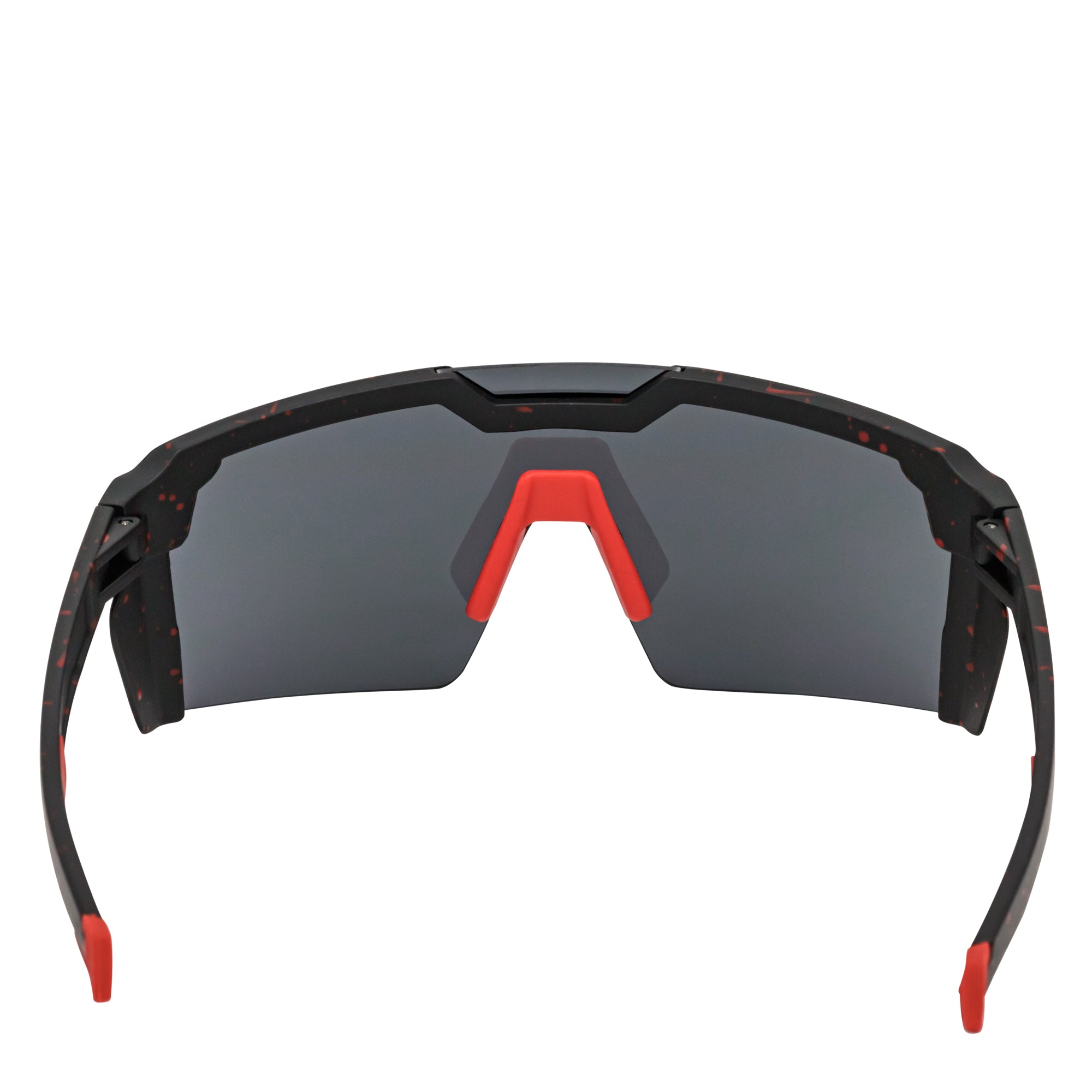 HITECH - Large Futuristic Rimless Shield Sunglasses Black - Red Smoke Lens
