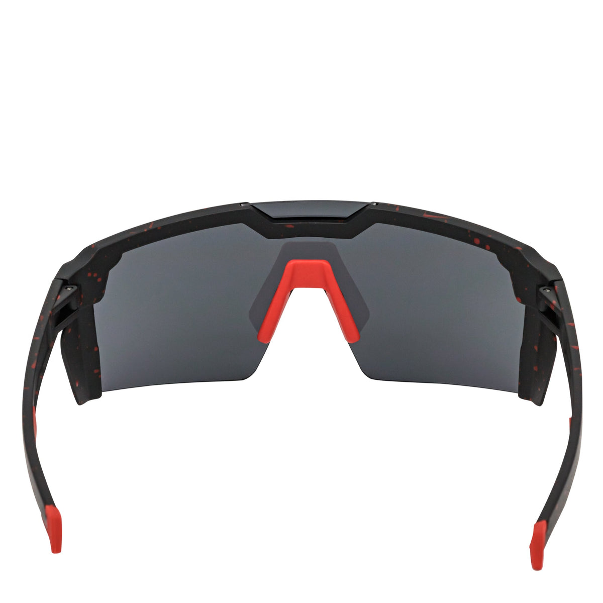 HITECH - Large Futuristic Rimless Shield Sunglasses Black - Red Smoke Lens