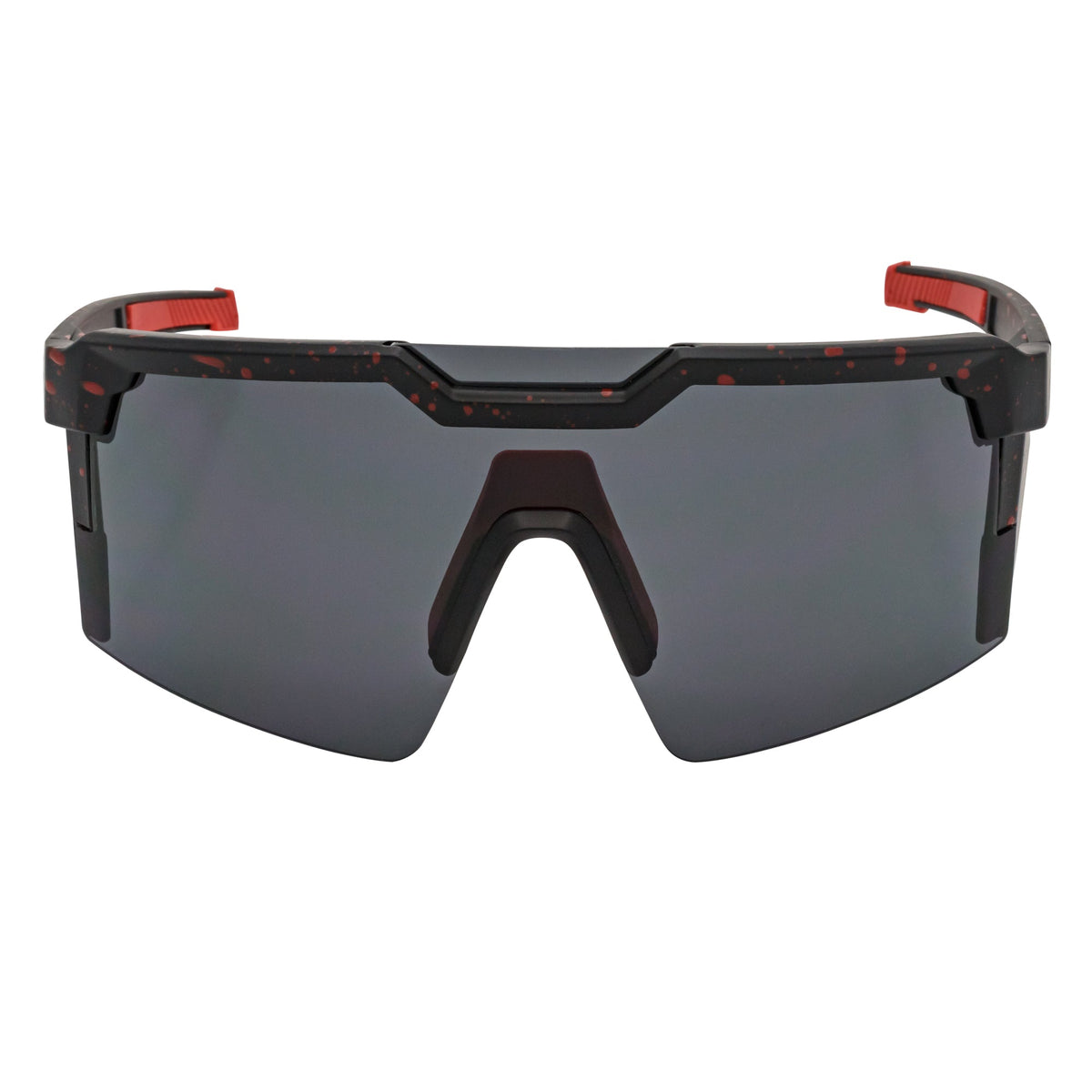 HITECH - Large Futuristic Rimless Shield Sunglasses Black - Red Smoke Lens