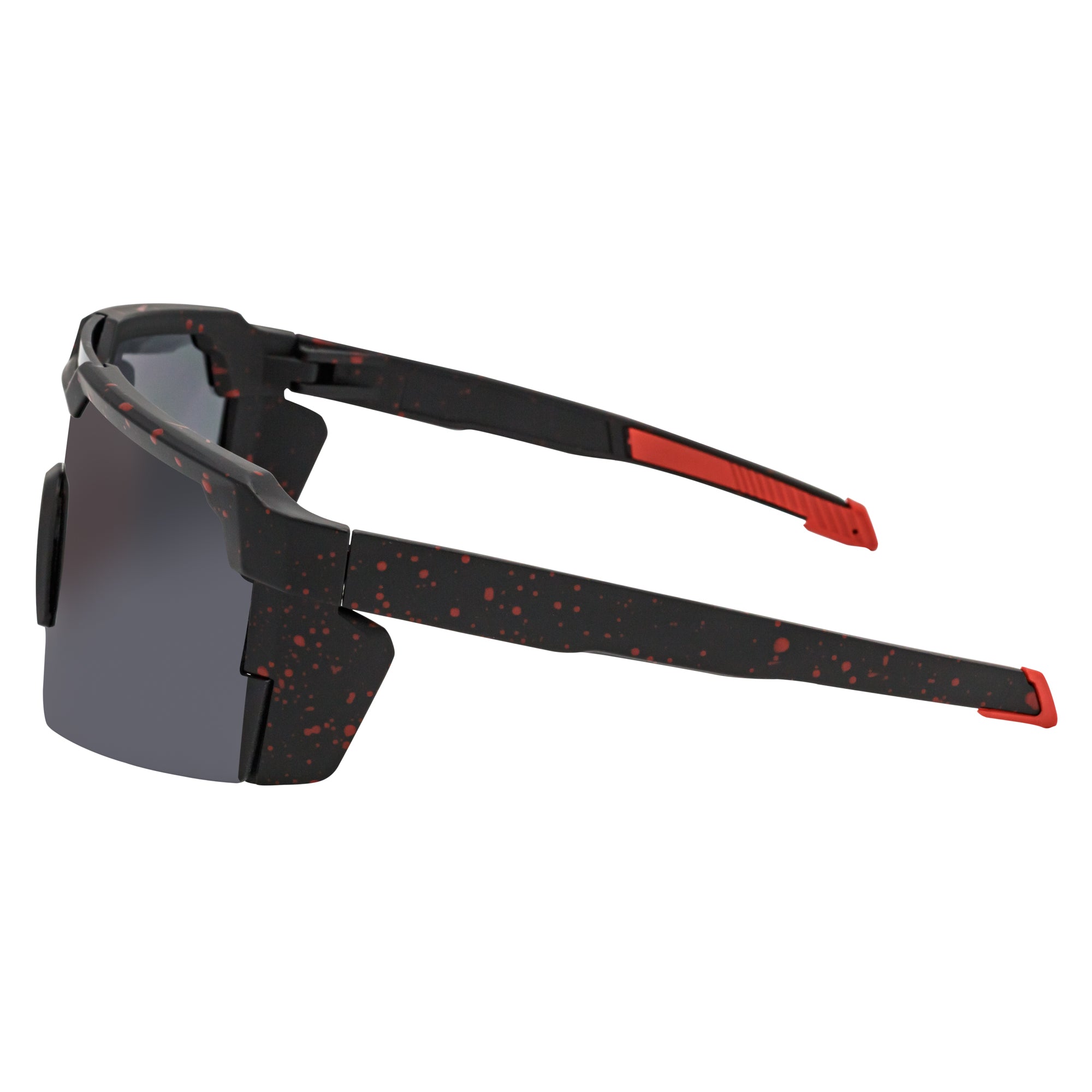HITECH - Large Futuristic Rimless Shield Sunglasses Black - Red Smoke Lens