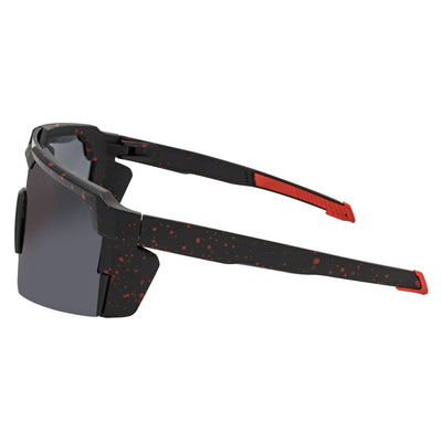 HITECH - Large Futuristic Rimless Shield Sunglasses Black - Red Smoke Lens