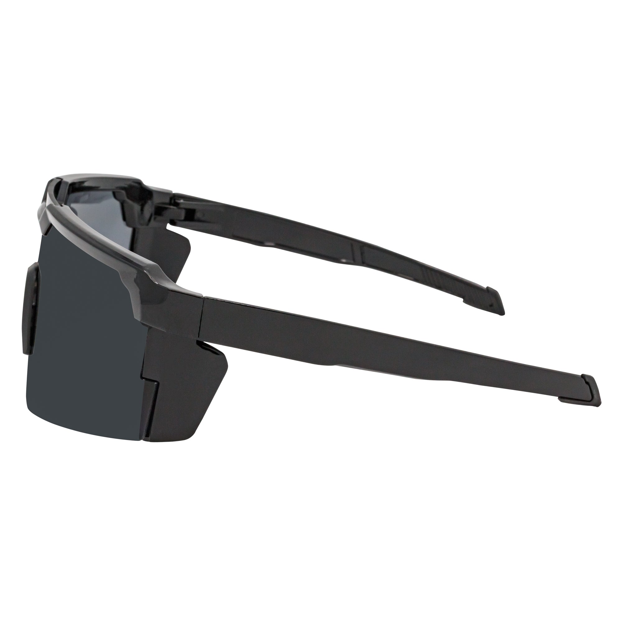 HITECH - Large Futuristic Rimless Shield Sunglasses Black Smoke Lens