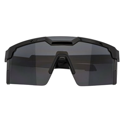 HITECH - Large Futuristic Rimless Shield Sunglasses Black Smoke Lens