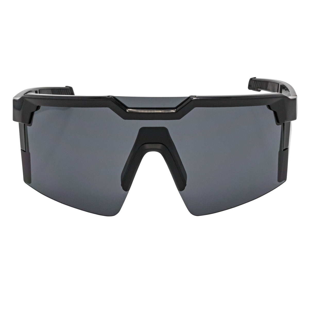 HITECH - Large Futuristic Rimless Shield Sunglasses Black Smoke Lens