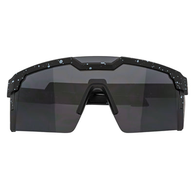 HITECH - Large Futuristic Rimless Shield Sunglasses Black - White Smoke Lens