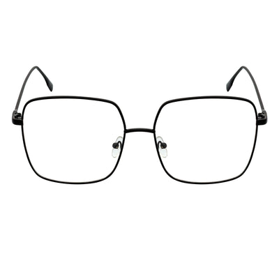 JOSEI - Oversize Large Metal Square Blue Light Glasses Black Clear Lens
