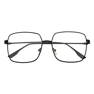 JOSEI - Oversize Large Metal Square Blue Light Glasses Black Clear Lens