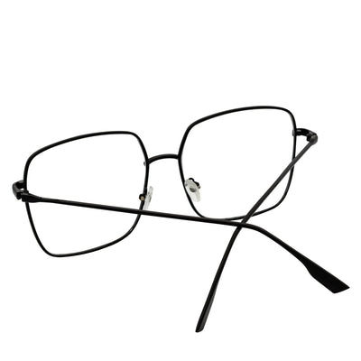 JOSEI - Oversize Large Metal Square Blue Light Glasses Black Clear Lens