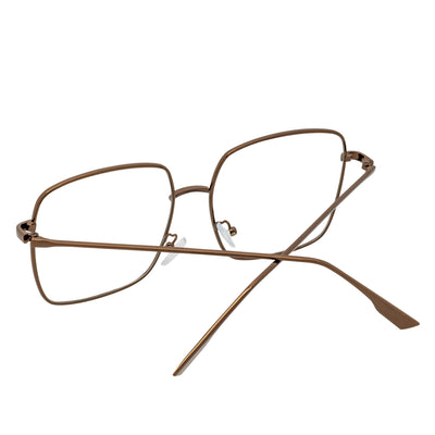 JOSEI - Oversize Large Metal Square Blue Light Glasses Bronze Clear Lens