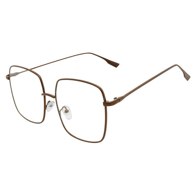 JOSEI - Oversize Large Metal Square Blue Light Glasses Bronze Clear Lens