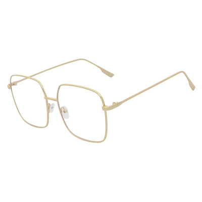 JOSEI - Oversize Large Metal Square Blue Light Glasses Gold Clear Lens