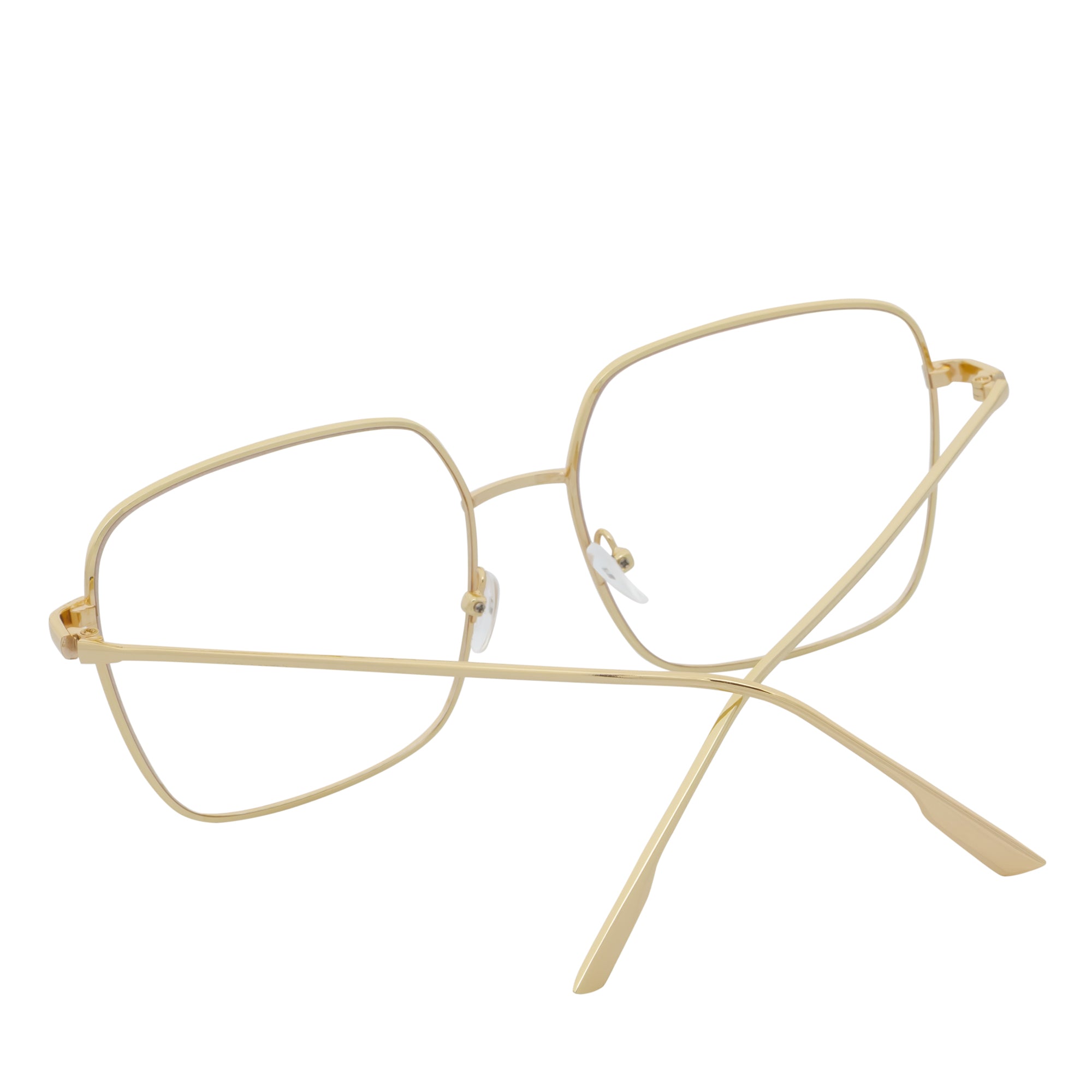 JOSEI - Oversize Large Metal Square Blue Light Glasses Gold Clear Lens